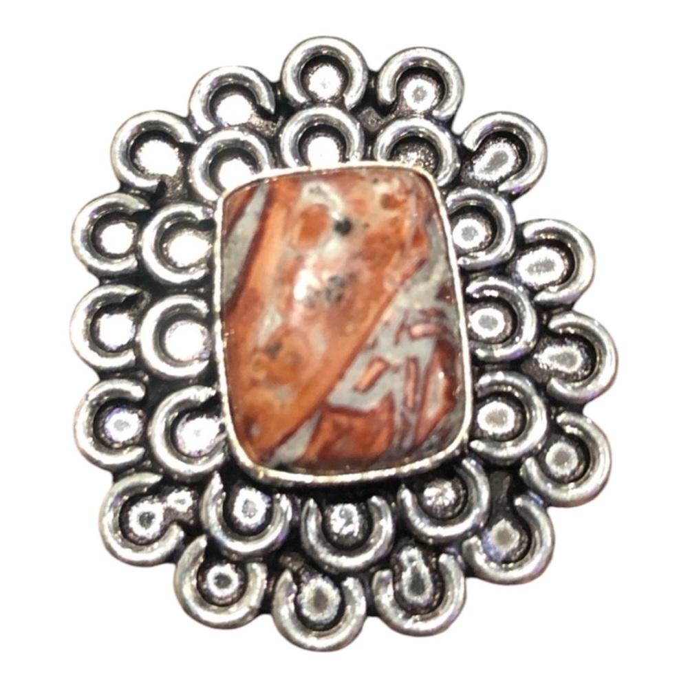 925 Sterling Silver Jasper Gemstone Ring Size 6 1/2
